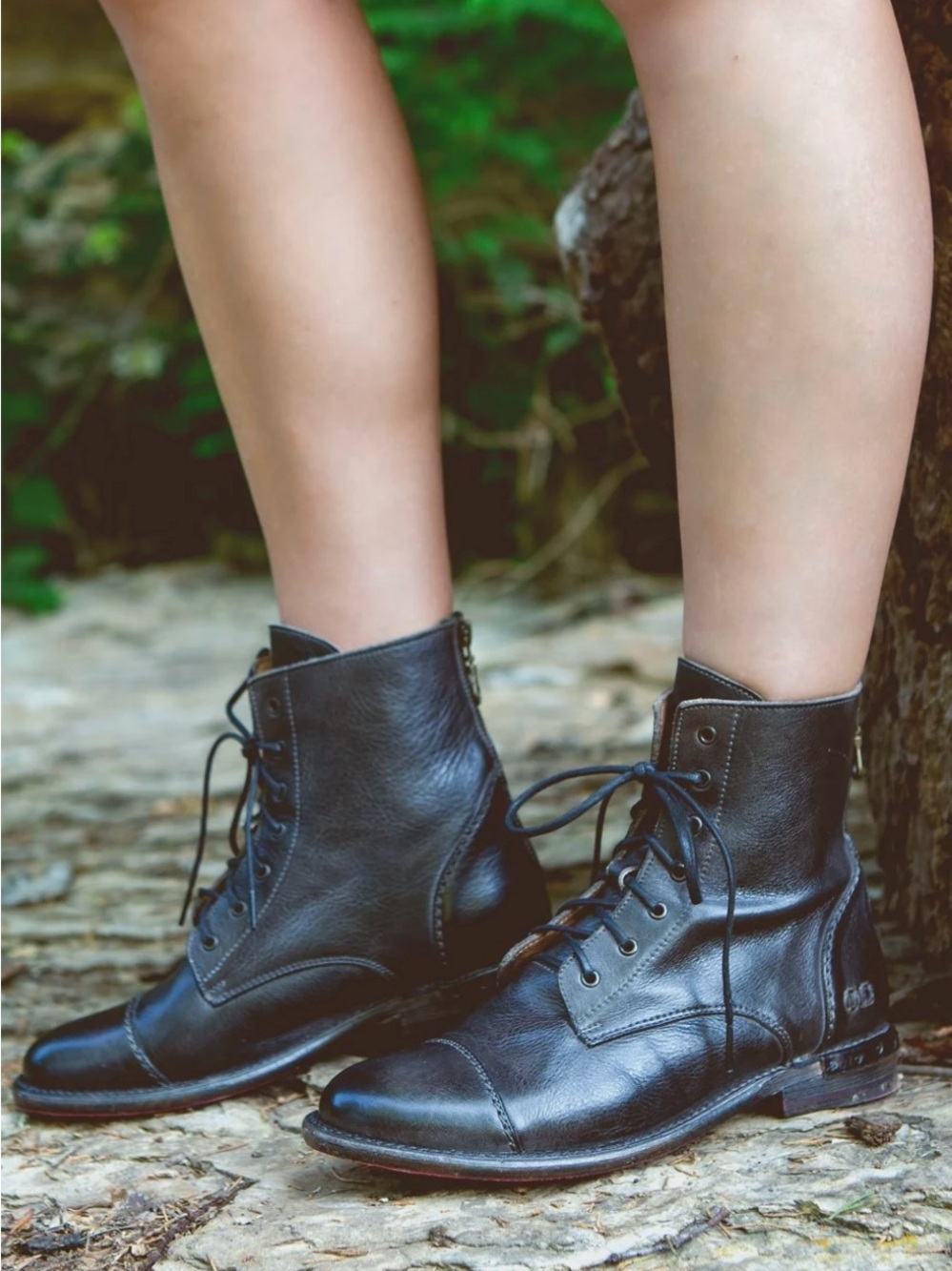 Bed Stu Black Leather Laurel Lace-Up Ankle Booties